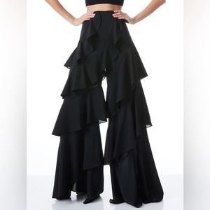 Alice + Olivia Lotus Wide Leg Ruffle Pants black size 0